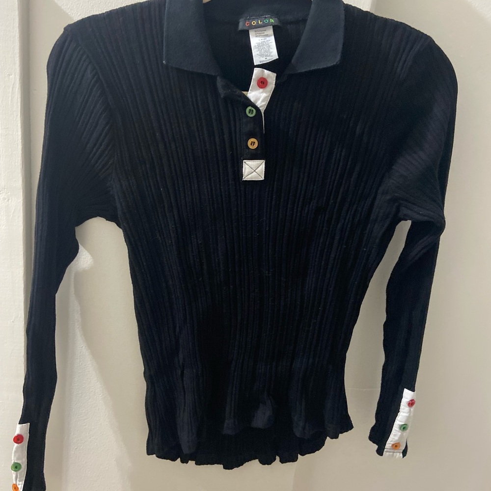 Colorful Button Black Long Sleeve Top